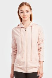12 Wholesale Sofra Ladies Thin Zip Up Hoodie Jacket Blush In Size Medium