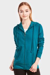 12 Wholesale Sofra Ladies Thin Zip Up Hoodie Jacket Color Peacock In Size Large