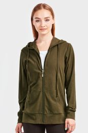 12 Wholesale Sofra Ladies Thin Zip Up Hoodie Jacket Color Olive In Size Small