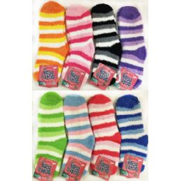 36 Wholesale Striped Lady Fuzzy Socks Assorted