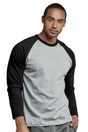 30 Pieces Top Pro Mens Long Sleeve Baseball Tee In Black And Light Grey Size Medium - Mens T-Shirts