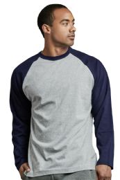 30 Wholesale Top Pro Mens Long Sleeve Baseball Tee In Navy And Light Grey Size Large