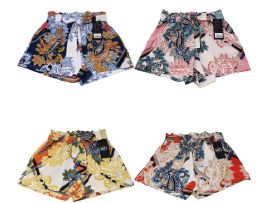24 Pieces Womens Tribal Patterns Paper Bag Waist Rayon Shorts Size S / M - Womens Shorts