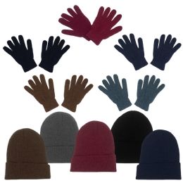 96 Wholesale Unisex Adult Winter Beanie, Gloves In 5 Assorted Colors