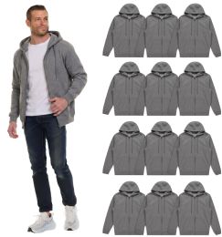 Unisex Gray Zipper Hoodie Cotton Fleece Lining Assorted Sizes M-2x