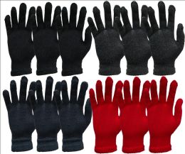 288 Wholesale Yacht & Smith Men's Winter Gloves, Magic Stretch Gloves In Assorted Solid Colors