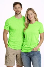 36 Pieces Unisex Poly Cotton Short Sleeve T Shirt Neon Green Size Large - Solid T-Shirts