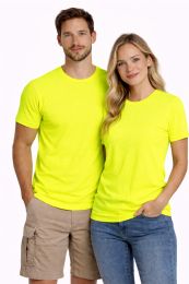 36 Pieces Unisex Poly Cotton Short Sleeve T Shirt Neon Yellow Size Medium - Solid T-Shirts