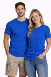 36 Pieces Unisex Poly Cotton Short Sleeve T Shirt True Royal Size Medium - Solid T-Shirts
