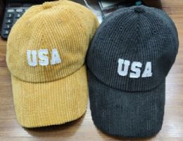 24 Bulk Usa Corduroy Women's Hat Color Yellow