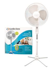 Bulk Comfort Zone Pedistal Fan 16 Inch 3 Speed Oscillating Adjustable Height 41-47 Inch Etl Approved