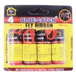 24 Wholesale Blue Catch Fly Ribbon 4pk Bug