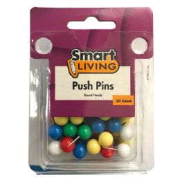 36 Wholesale Push Pins Round Head 50ct Assorted Colors