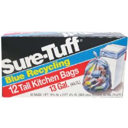 24 Wholesale Sure Tuff Tall Kitchen Bag 30 Gl 12 Ct Blue Recycling (srt24fk12)