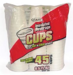 24 Wholesale Dart Foam Cup 8.5 Oz 45ct Whit