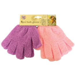 48 Wholesale 4 Piece Exfoliating Bath Gloves In Assorted Colors