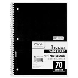 16 Bulk Mead 70 Ct 1sub Notebook Black Wide Rule