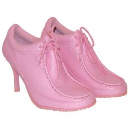 18 Wholesale Ladies Funky High Heel Sneaker Shoes Sizes 5 - 11 Pink With Detailed Stitching. Boxed