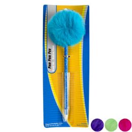 36 Wholesale Pom Pom Pen 4ast Colors Pink/grn/blue/purp Stat Tcd