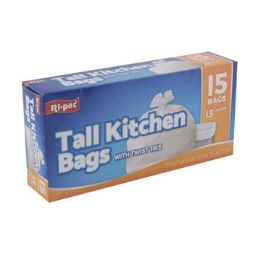 24 Wholesale Trash Bags 15ct - 13 Gallon Tall Kitchen - White