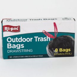 24 Wholesale Trash Bags 8ct - 30 Gal Outdoor 0.42mil Drawstring Boxed