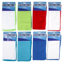 48 Wholesale Microfiber Cloth 2pk 11x11 Solid& White 8asst 12pc Mdsg Strip Clean Tcd/summer Colors