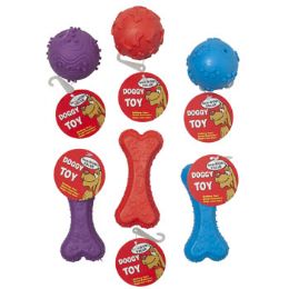 96 Wholesale Dog Toy Rubber Bone & Ball Asstw/squeaker 3 Colors In Pdq#15039