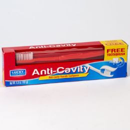 24 Wholesale Toothpaste W/brush 6.4 Oz AntI-Cavity Boxed Lucky