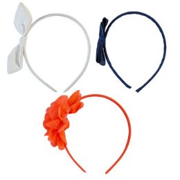 24 Pieces Headband 3pk Fabric Wrap Bands W/bow Or Floral Trim Htwhite/blue/coral Lily Jane Stklt - Costumes & Accessories