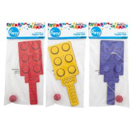 48 Wholesale Paddle Ball Block Shape 4asst Color Blue/red/yellow/green Pbh3.25in X 9in