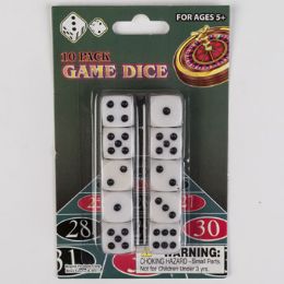 72 Wholesale Game Dice 10pk White 16mm Blister Carded Bonus Mdsg Strips Included