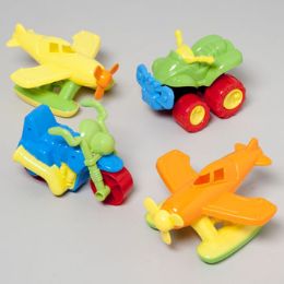 24 Wholesale Sand Vehicle Toys Plstc 3asstplane/cycle/4runner In 12pc Pdqsummer Hang Tag Pdq
