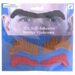 48 Wholesale Novelty Eyebrow 3ast Per Pack Unibrow/devil/bushy Per Card