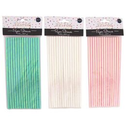 48 Pieces Straws Pearlized 15ct 3ast Paper White/pink/green Pbh - Straws and Stirrers