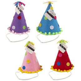 24 Pieces Birthday Party Cone Felt Hat Purple/pink/blue/red Party Ht 7.5in H/19.05cm - Party Novelties