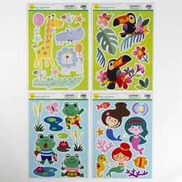 96 Pieces Window/wall Cling Animal Fun 4as Zoo/frog/mermaid/toucan - Stickers
