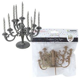 24 Wholesale Cake Topper Candelabra 5in Slvr/gold W/9 Metallic Candles Party Pbh