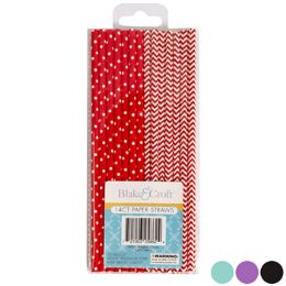 48 Pieces Straws Paper 14ct Everyday 4ast Dot/chevron Combo 12pc Merchstrp - Straws and Stirrers