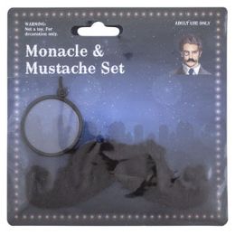 72 Wholesale Monacle & Mustache Steampunk Set