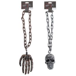 24 Wholesale Chain W/hand Or Skull Dangle 19-21.5in Silver/bronze Colorshalloween Barbell