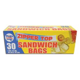 48 Wholesale Sandwich Bag 30 Count 6.5 X 5.875 Inch Zip Top