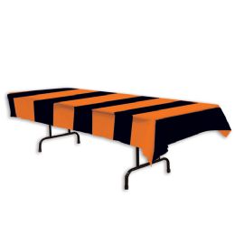 12 Wholesale Orange & Black Stripes Tablecover Plastic