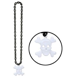 12 Wholesale Chain Beads W/skull & Crossbones Medal