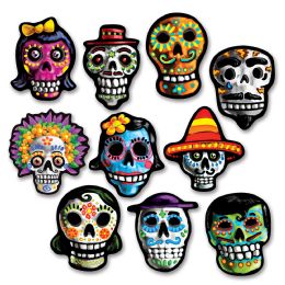 24 Pieces Mini Day Of The Dead Cutouts - Hanging Decorations & Cut Out