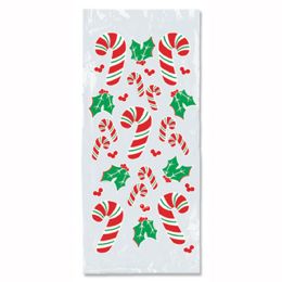 12 Pieces Candy Cane & Holly Cello Bags - Party Favors