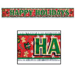 12 Wholesale Metallic Happy Holidays Fringe Banner Prtd 1-Ply Pvc Fringe
