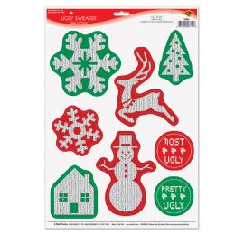 12 Pieces Ugly Sweater Peel 'N Place - Hanging Decorations & Cut Out