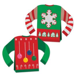 12 Wholesale 3-D Ugly Sweater Centerpiece Different Design Front & Back; Assembly Required
