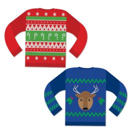12 Wholesale Ugly Sweater Cutouts Prtd 2 Sides