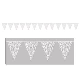 12 Wholesale Snowflake Pennant Banner AlL-Weather; 12 Pennants/string